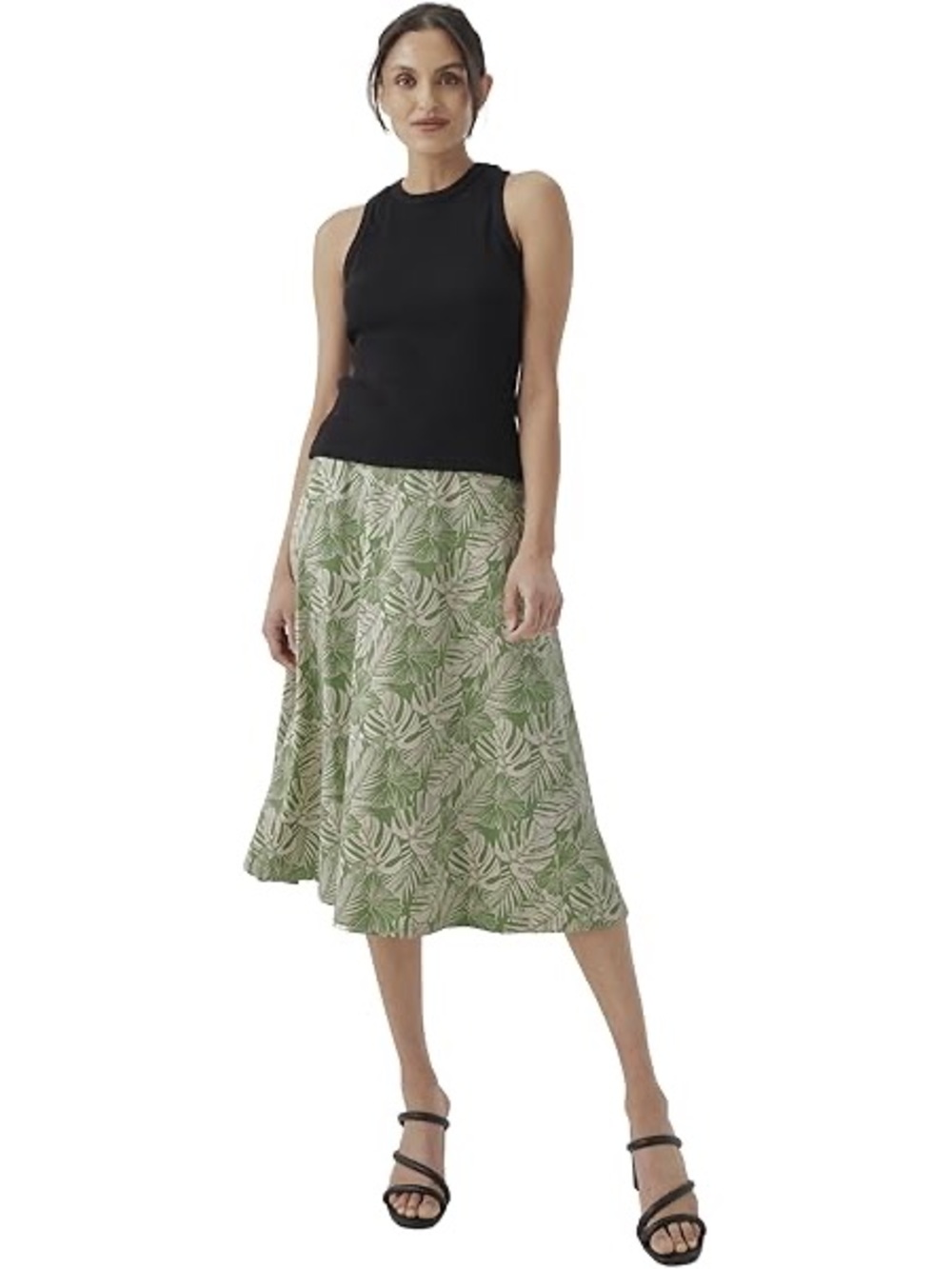 Pact Organic Cotton Green and White Tropical A-Line Skirt - Picture 4 of 4